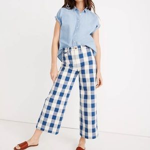 Madewell wide leg crop blue gingham pant